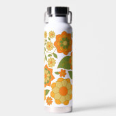 Trendy Retro Floral Pattern mit Namensblock Trinkflasche (Vorne)