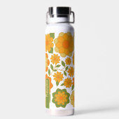 Trendy Retro Floral Pattern mit Namensblock Trinkflasche (Rückseite)