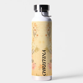 Trendy Retro Floral Pattern mit Namensblock Trinkflasche