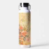 Trendy Retro Floral Pattern mit Namensblock Trinkflasche (Vorne)