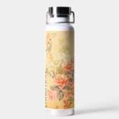 Trendy Retro Floral Pattern mit Namensblock Trinkflasche (Rückseite)