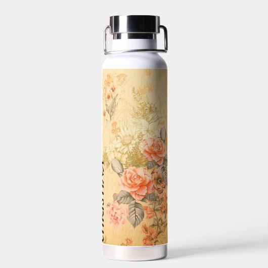 Trendy Retro Floral Pattern mit Namensblock Trinkflasche (Rückseite)