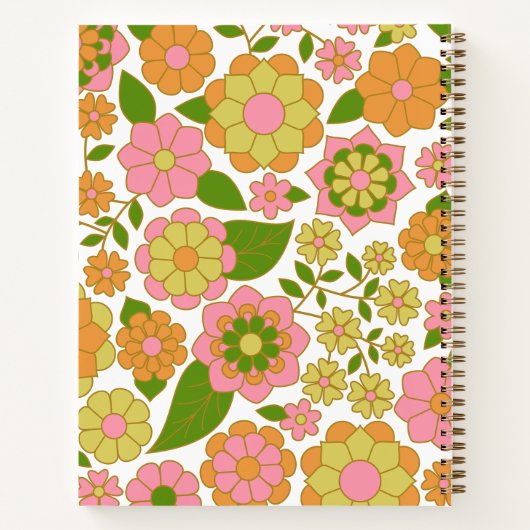 Trendy Retro Floral Pattern with name block Notizblock (Rückseite)