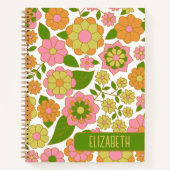 Trendy Retro Floral Pattern with name block Notizblock (Vorderseite)