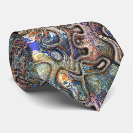 Trendy Retro Futuristic Marbled Waves Art Muster Krawatte (Gerollt)