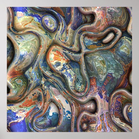 Trendy Retro Futuristic Marbled Waves Art Muster Poster (Vorne)