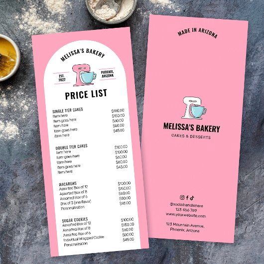 Trendy Retro Giro Pink Nachspeisen Bäckerei Preisl Werbekarte