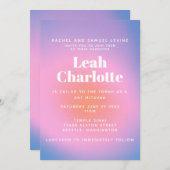 Trendy Retro Gradient Pink und Lila Bat Mitzvah Einladung (Vorne/Hinten)