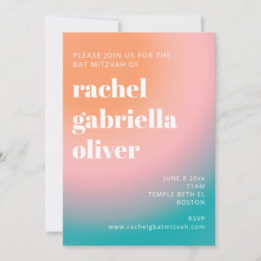 Trendy Retro Gradient Türkis Pink Bat Mitzvah Einladung (Vorderseite)