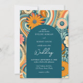 Trendy Retro Groovy Blume Frühjahr Hochzeit Einladung (Vorderseite)