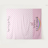 Trendy Retro Kariert Gingham Checkerboard Girly Pi Wandteppich (Vorderseite (Horizontal))