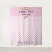 Trendy Retro Kariert Gingham Checkerboard Girly Pi Wandteppich (Vorderseite)