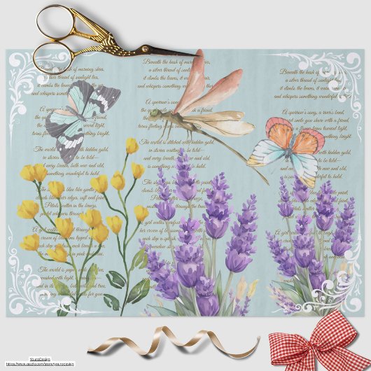 Trendy Retro Lavender Ephemera Filigree Blue Seidenpapier