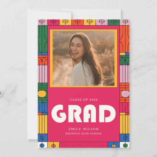 Trendy Retro Modern Grad Photo Graduation Einladung (Vorderseite)