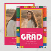Trendy Retro Modern Grad Photo Graduation Einladung (Vorne/Hinten)