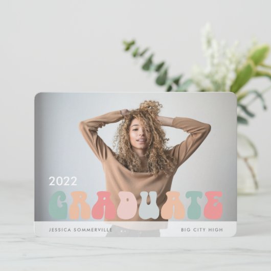 Trendy Retro Pastel Multicolor Foto Abschluss Ankündigung (Stehend Vorderseite)