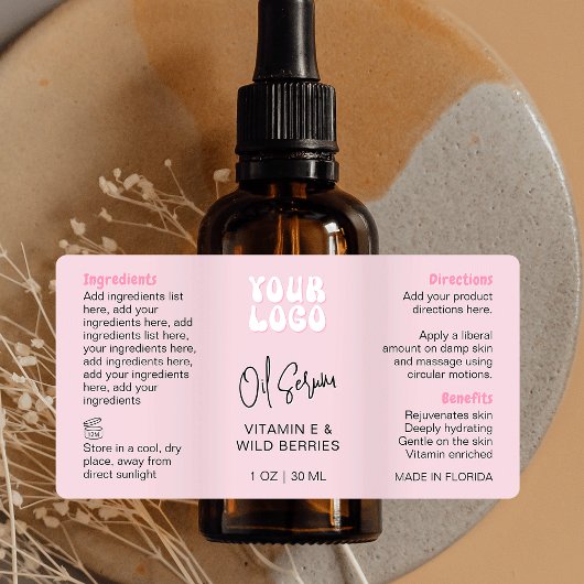 Trendy Retro Pink 1 OZ 30ml Dropper Bottle Adressaufkleber