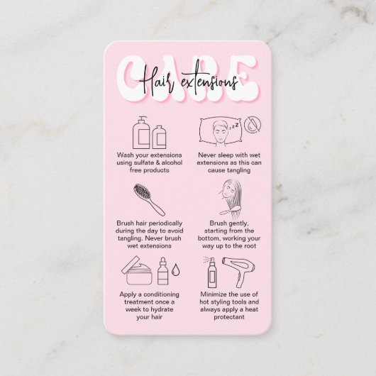 Trendy Retro Pink Girly Hair Extensions Aftercare Visitenkarte (Vorderseite)