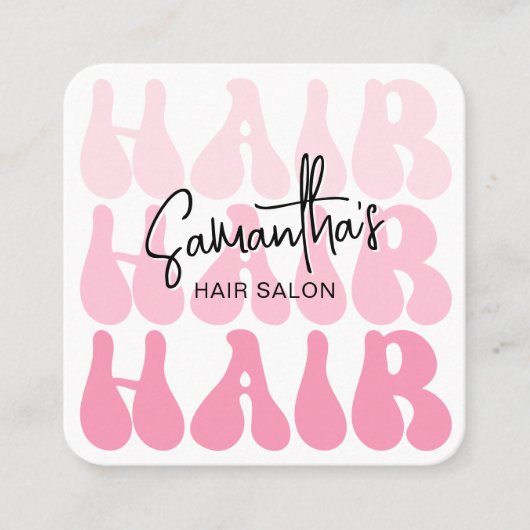 Trendy Retro Pink Hair Stylist Salon Chic Modern Quadratische Visitenkarte (Vorderseite)
