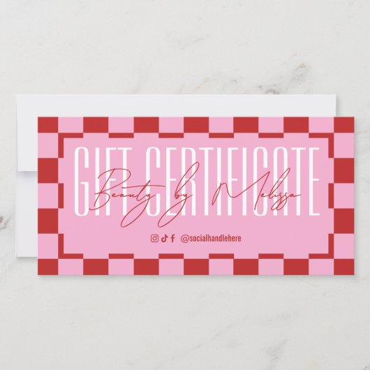 Trendy Retro Pink & Red Spa Salon Gift Certificate (Vorderseite)
