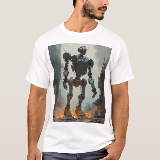 Trendy Retro Roboter Grafik-Abschlag T-Shirt (Vorderseite)