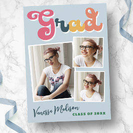 Trendy Retro Style Vintag Boho Blue 3 Foto Grad Ankündigung