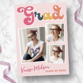 Trendy Retro Style Vintag Boho Pink 3 Foto Grad Ankündigung