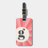 Trendy retro sunburst minimal monogram pink cream gepäckanhänger (Vorderseite vertikal)