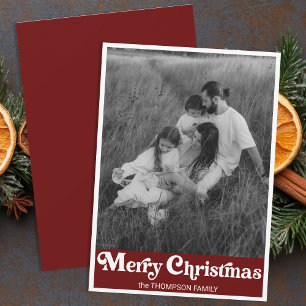 Trendy Retro Typografy Red Christmas Foto Feiertagskarte