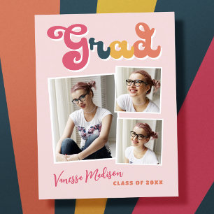 Trendy Retro Vintag Style Grad 3 FotoCollage Postkarte