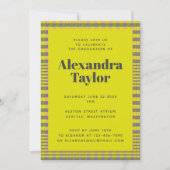 Trendy Retro Yellow Kariert Pattern Abschluss Einladung (Vorderseite)