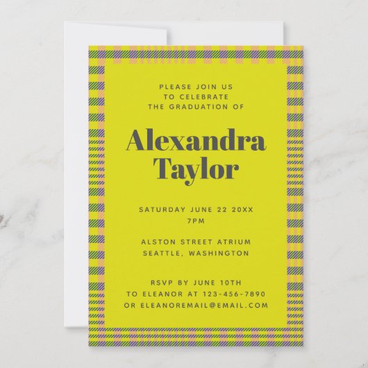 Trendy Retro Yellow Kariert Pattern Abschluss Einladung (Vorderseite)