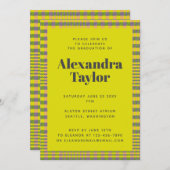 Trendy Retro Yellow Kariert Pattern Abschluss Einladung (Vorne/Hinten)