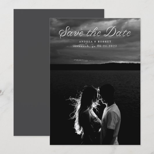 Trendy Ribbon Script Save the Date Card (Vorne/Hinten)
