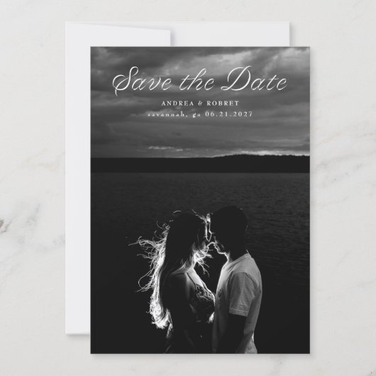 Trendy Ribbon Script Save-the-Date-Karte (Vorderseite)