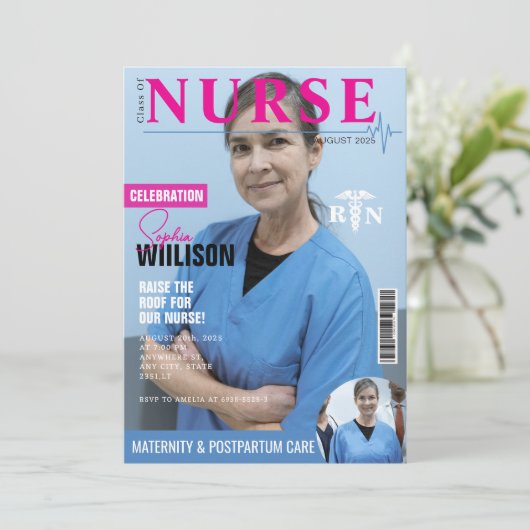Trendy RN nurse Magazine Foto Abschluss Einladung (Stehend Vorderseite)