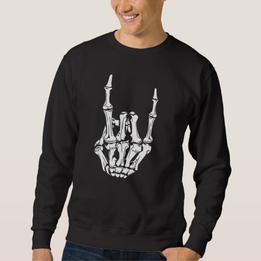 Trendy Rocker Skeleton Hand Rock on Funny Hallowee Sweatshirt (Vorderseite)