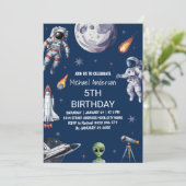 Trendy Rocket Ship Planet Galaxy Geburtstag Einladung (Stehend Vorderseite)