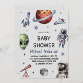 Trendy Rocket Ship Space Galaxy Alien Baby Shower Einladung (Vorne/Hinten)
