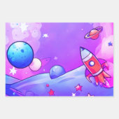 Trendy Rocketship Wrapping Paper Flat Sheet 3 Geschenkpapier Set (Vorderseite 3)