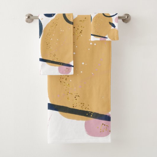 Trendy Rosa Blau Schlaganfall Abstrakte Kunstwerke Badhandtuch Set (Insitu)