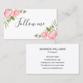 Trendy rosa Blumen Sozialmedien Blumenwatercolor Visitenkarte (Vorne/Hinten)