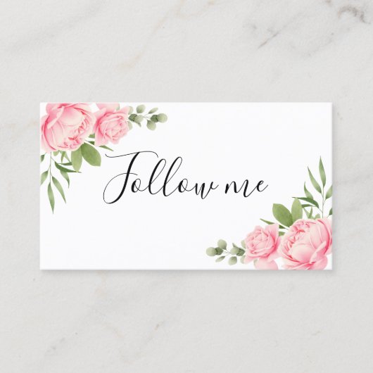 Trendy rosa Blumen Sozialmedien Blumenwatercolor Visitenkarte (Vorderseite)