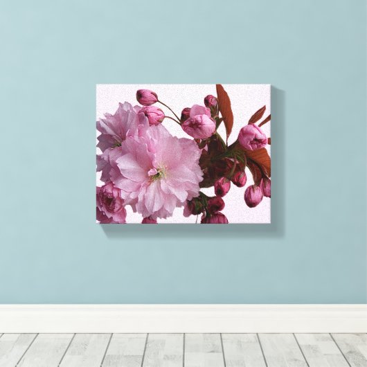Trendy rosa Blütenkirschblüte Blume Leinwanddruck (Insitu (Holzboden))