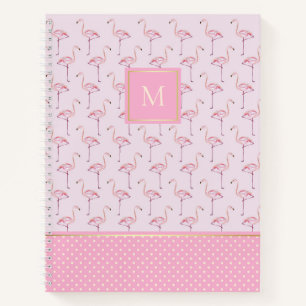 Trendy rosa Flamingos und Punkte mit Monogramm Notizblock