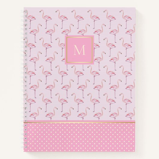Trendy rosa Flamingos und Punkte mit Monogramm Notizblock (Vorderseite)