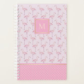 Trendy rosa Flamingos und Punkte mit Monogramm Planer (Vorderseite)