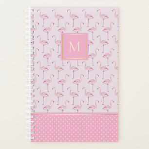 Trendy rosa Flamingos und Punkte mit Monogramm Planer