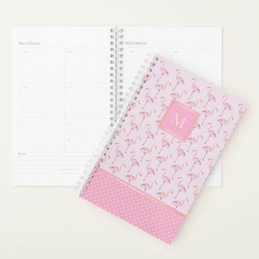 Trendy rosa Flamingos und Punkte mit Monogramm Planer (Anzeige)