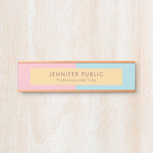 Trendy rosa gelbes blaues modernes türschild (Vorderseite )